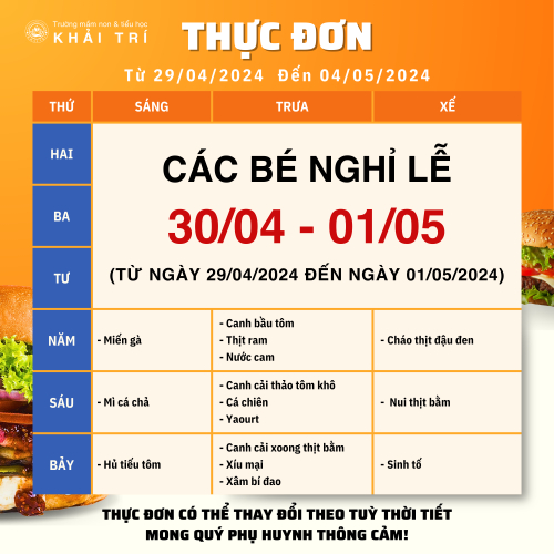 Thực Đơn Tuần Mới (Từ 22/04/2024 - 27/04/2024)